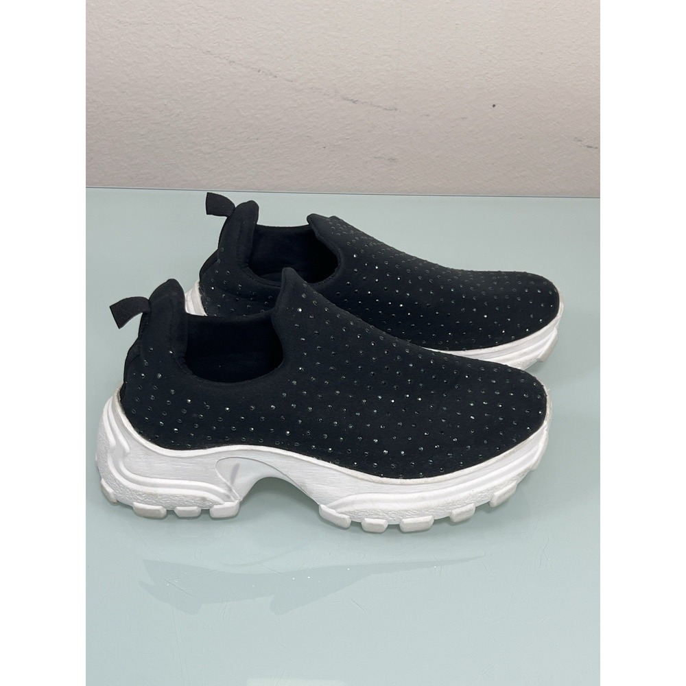 Martinez Slip On Sneakers Women 7 Black Rhinestone Chunky Walking Shoe Comfort